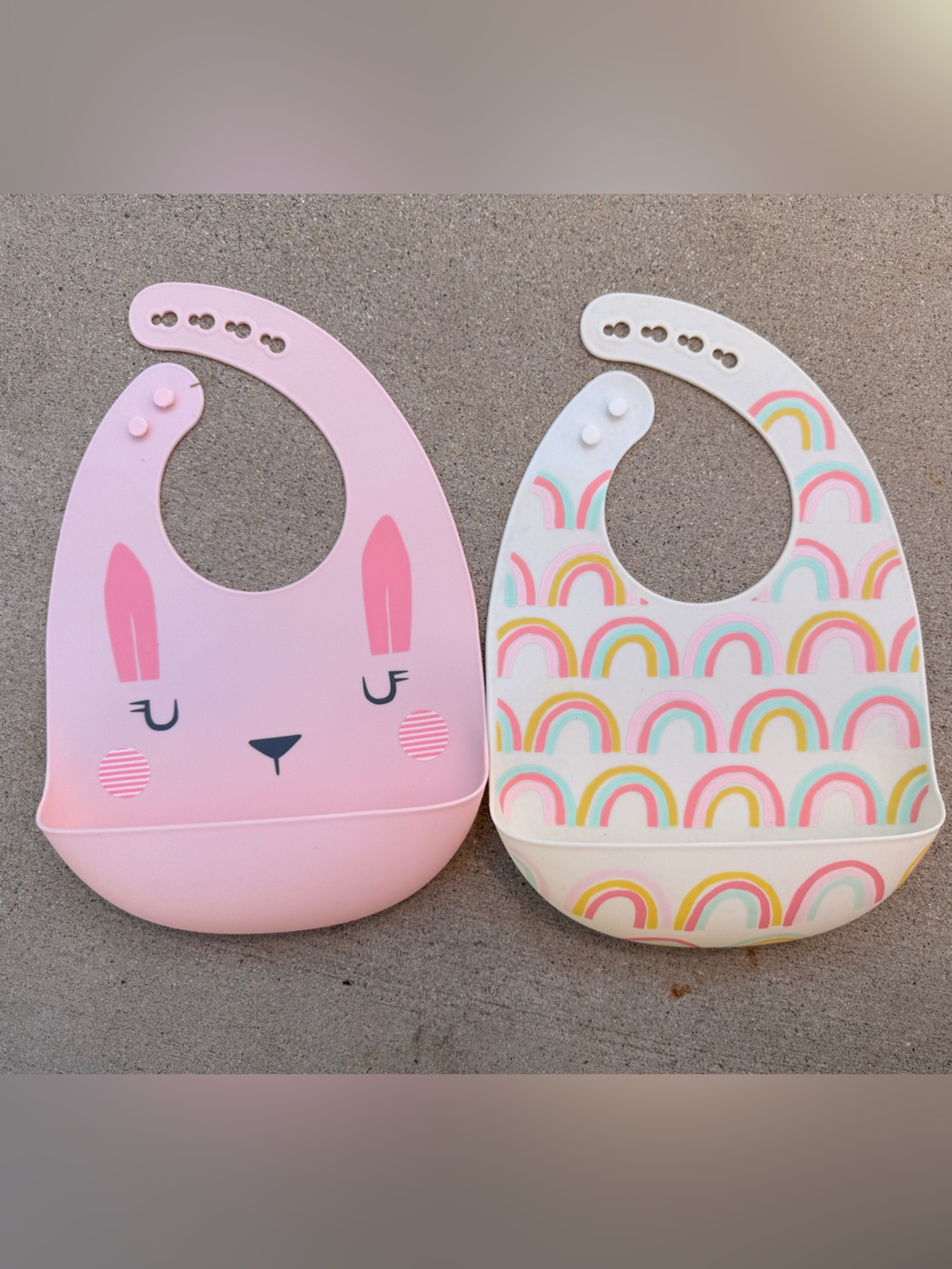 Cloud Island Bunny Silicone Baby Bib & Amazon Mushie Silicone Baby Bib -Set of 4